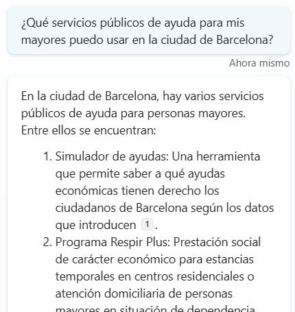 Chat búsqueda ayudas públicas para mayores Imagen de muestra del chatbot Abuelia que te ayuda a encontrar las mejoras ayudas públicas para tus mayores